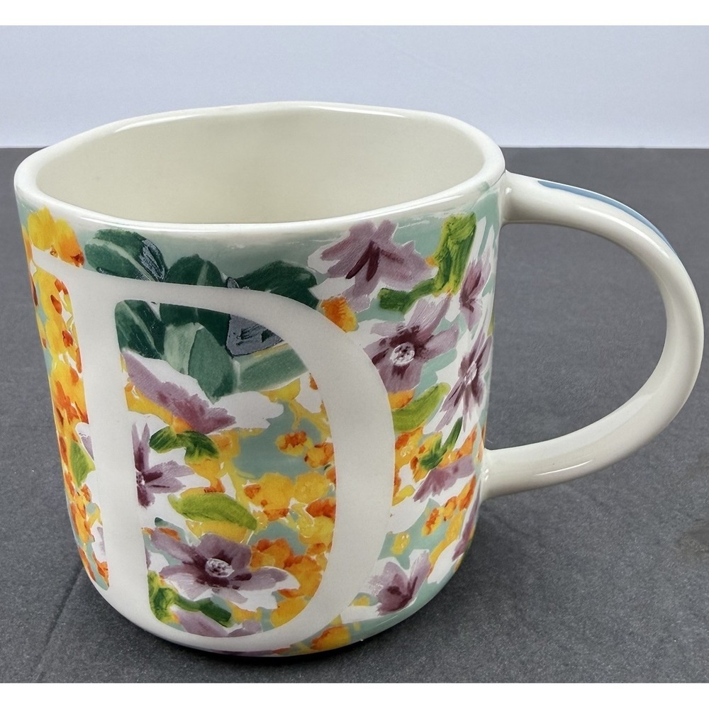 Anthropologie Monogram Mug D Initial Letter Floral Flower Coffee Cup NEW